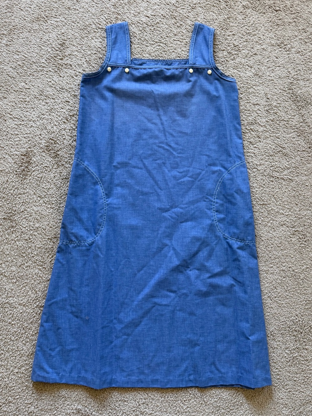 VTG ~ 1970s ~ NPC Fashions ~ Chambray Blue Pinafore Jumper Dress ~ Size M